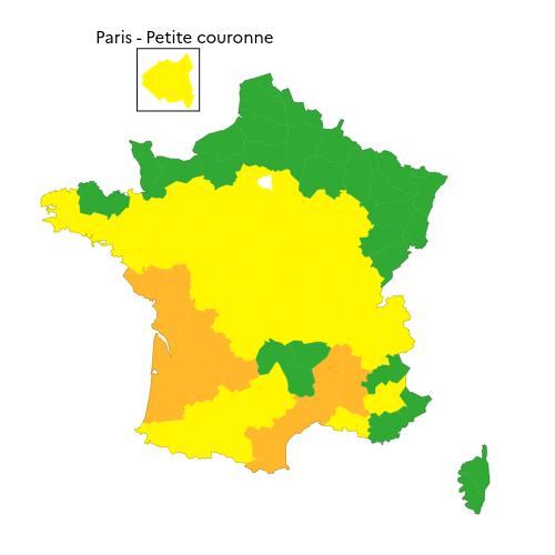 Carte de vigilance météorologique Météo-France pour demain en France